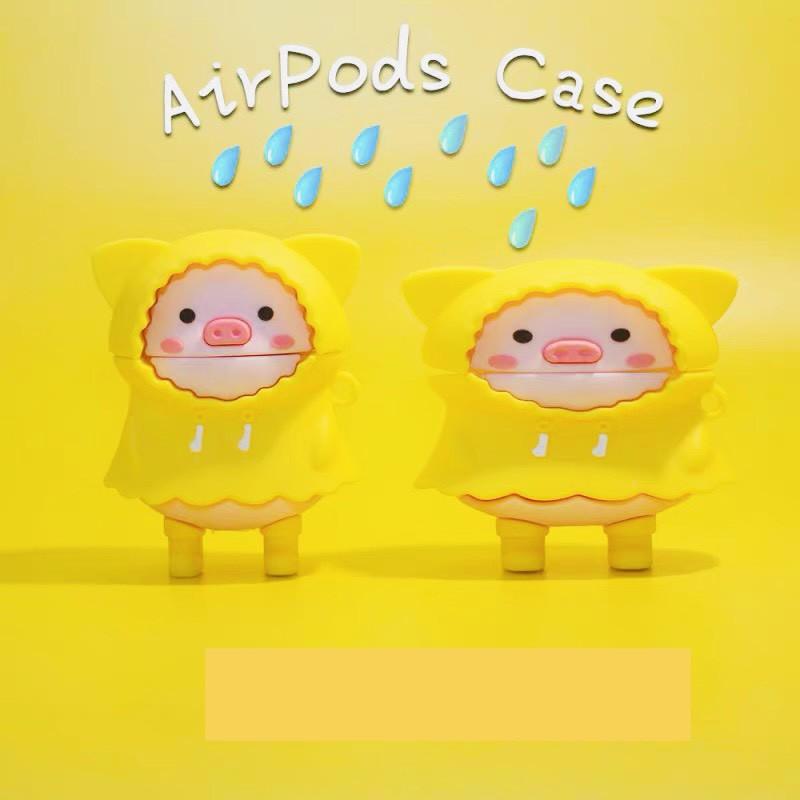 Bao Case Ốp dành cho Airpods 1/2, Airpods Pro heo mặc áo mưa kute silicon 3d cao cấp
