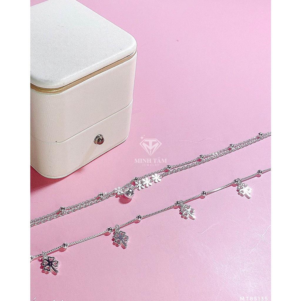 Lắc chân bạc nữ 925 cây gia đình,Lăc chân hoa Daisy cây gia đình nụ đá bạc Italy 925