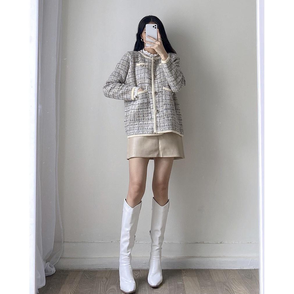 Áo khoác dạ TWEED xám trắng tiểu thư ulzzang - Made by Fiin