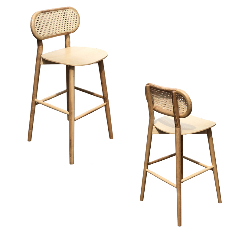 Ghế quầy bar gỗ ash cao 75cm CB DECO-75P Nội thất Capta Ghế ngồi quầy đảo bếp khung gỗ tần bì ash lưng tựa đan mắt cáo nệm bọc PVC hoặc vải gỗ pollywood tại HCM - Nệm bọc vải