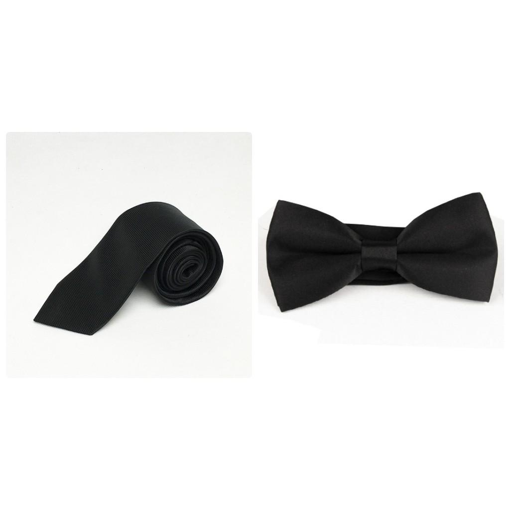 Combo 1 chiếc Cà Vạt Lụa Bản 5cm và 1 nơ lụa thời trang nam nữ (đen)