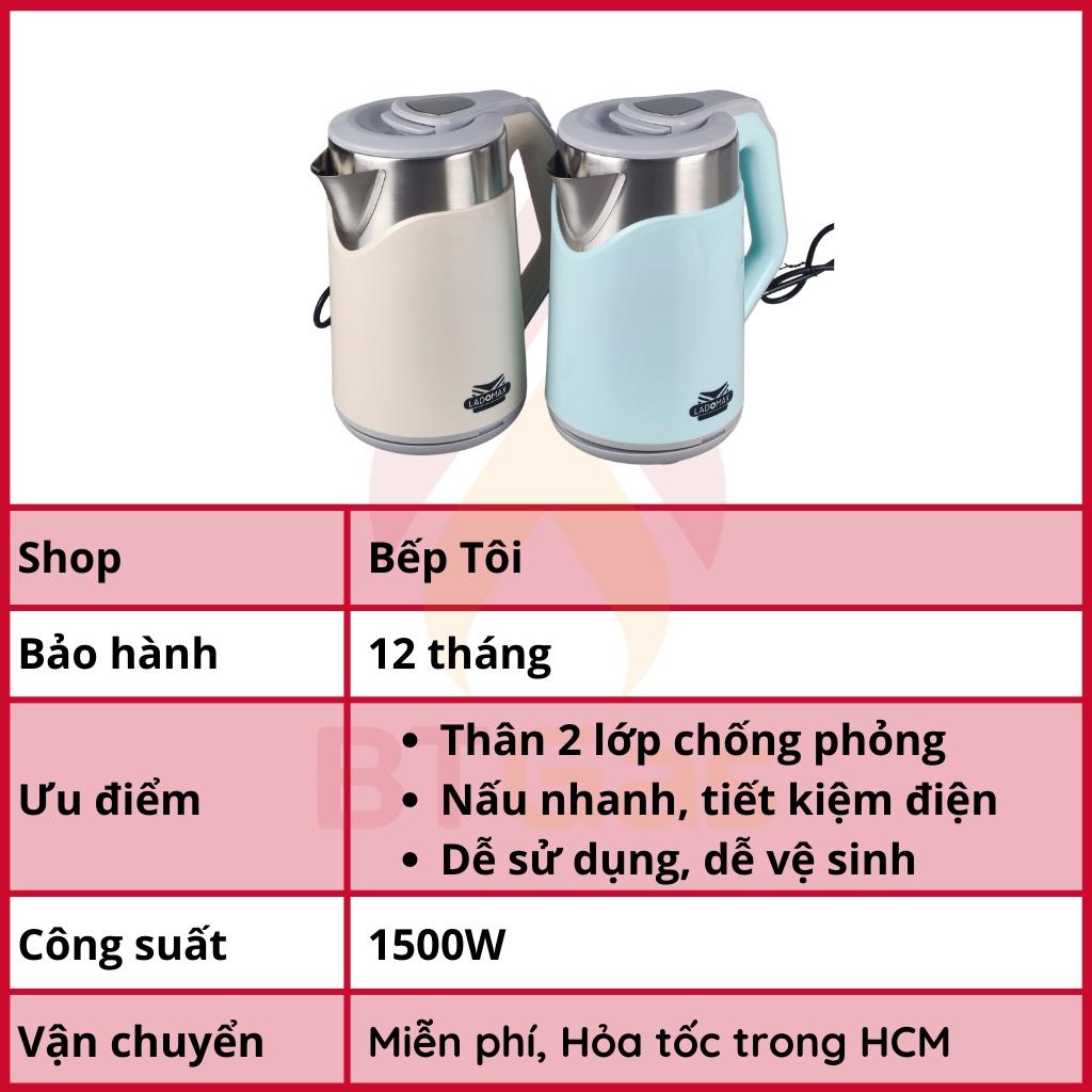 Bình đun siêu tốc dung tích 2.3 Lít, ấm siêu tốc Inox 2 lớp chống phỏng đun nước siêu nhanh Ladomax HA-886 - Hàng chính hãng