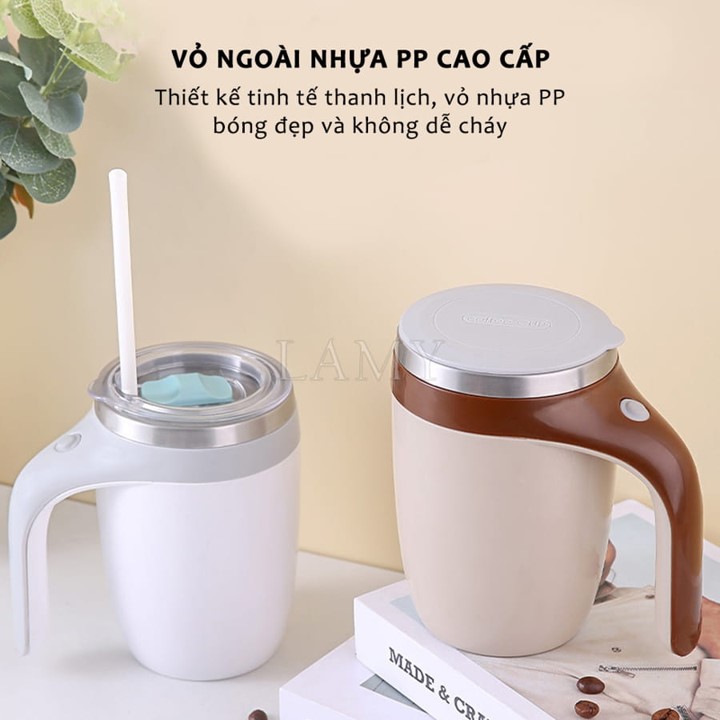 Cốc Khuấy tự động ly cafe Cốc quay từ tính , inox 304 380ml Từ Tính Bằng Thép Không Gỉ Cốc Xoay Lười