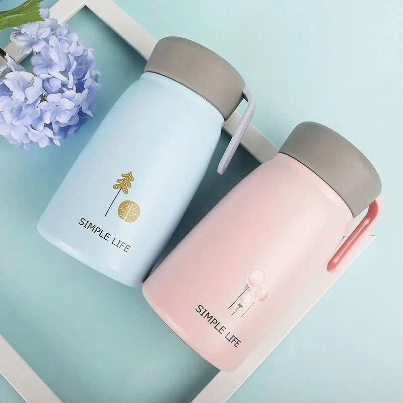 Ly Giữ Nhiệt Bình giữ nhiệt 350ml lõi thủy tinh bọc nhựa lúa mạch cách nhiệt 15x7cm