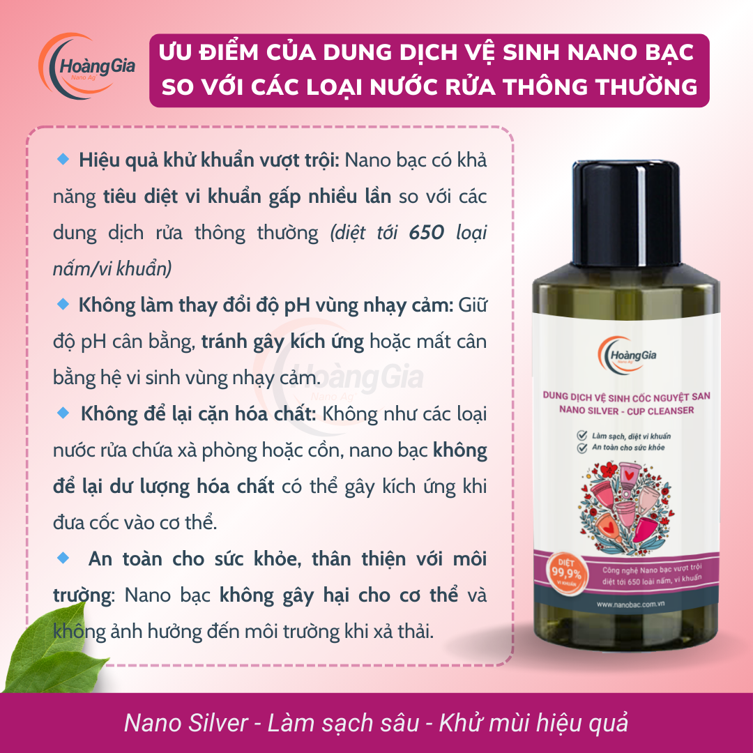 Dung Dịch Vệ Sinh Cốc Nguyệt San Nano Bạc - Làm Sạch, Khử Khuẩn Dịu Nhẹ &amp; An Toàn, Không Kích Ứng