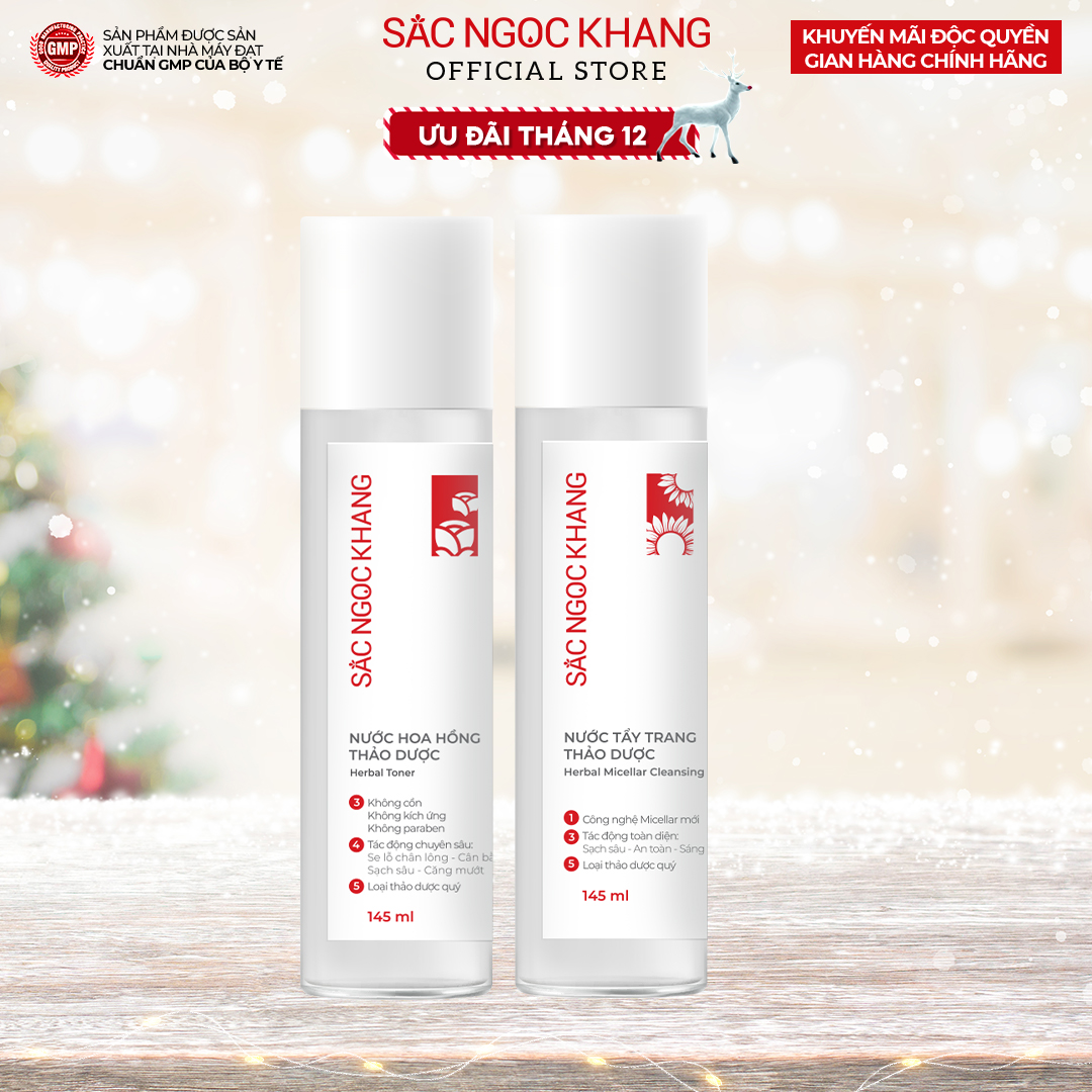 Bộ Đôi Làm Sạch Và Dưỡng Ẩm Sắc Ngọc Khang Nước Tẩy Trang 145Ml Nước Hoa Hồng 145Ml