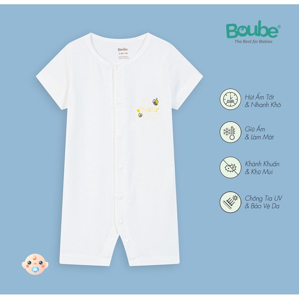 Bộ liền cộc tay bodysuit cài thẳng đơn sắc Boube - Chất liệu Petit thoáng mát - Size dành cho bé từ 0-12M