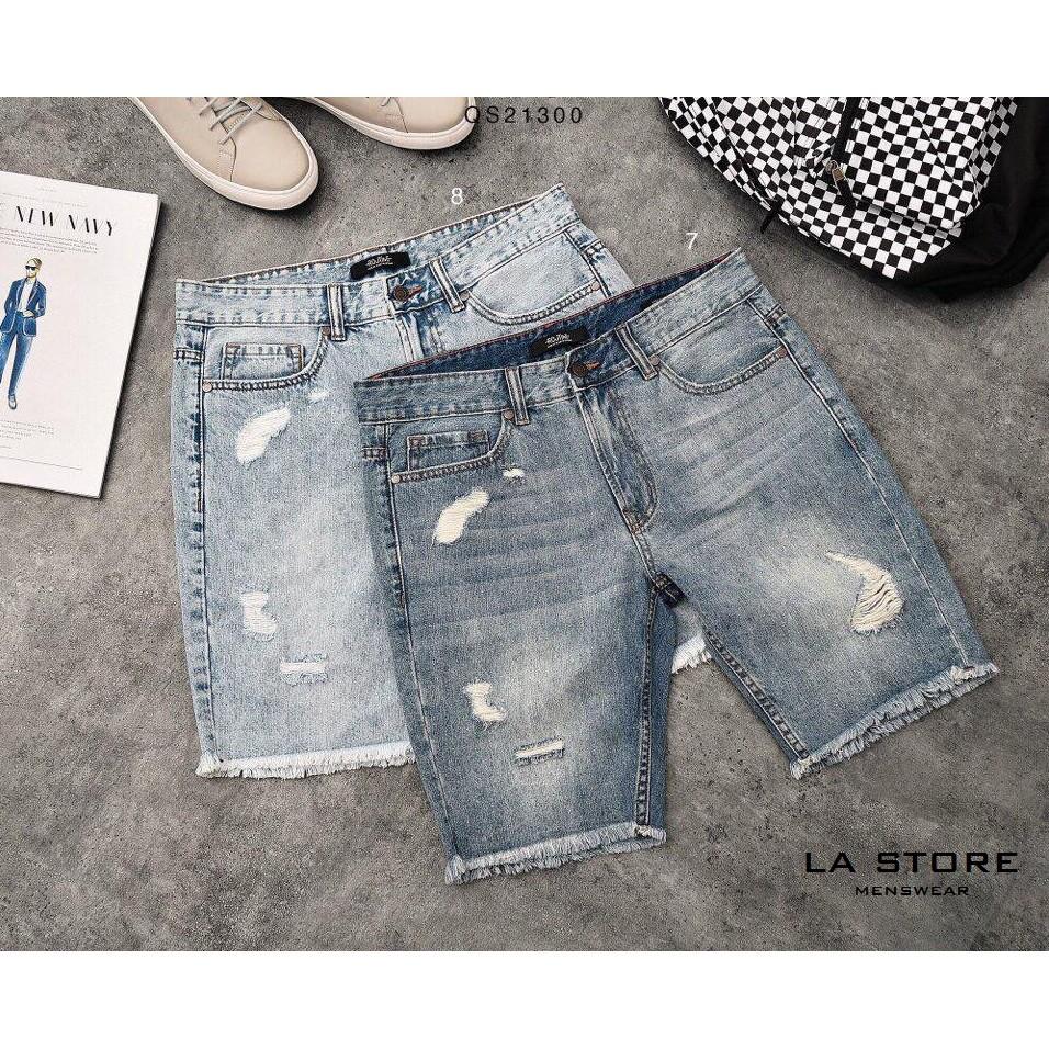 Quần Short Jeans rách form Straight màu xanh nhạt