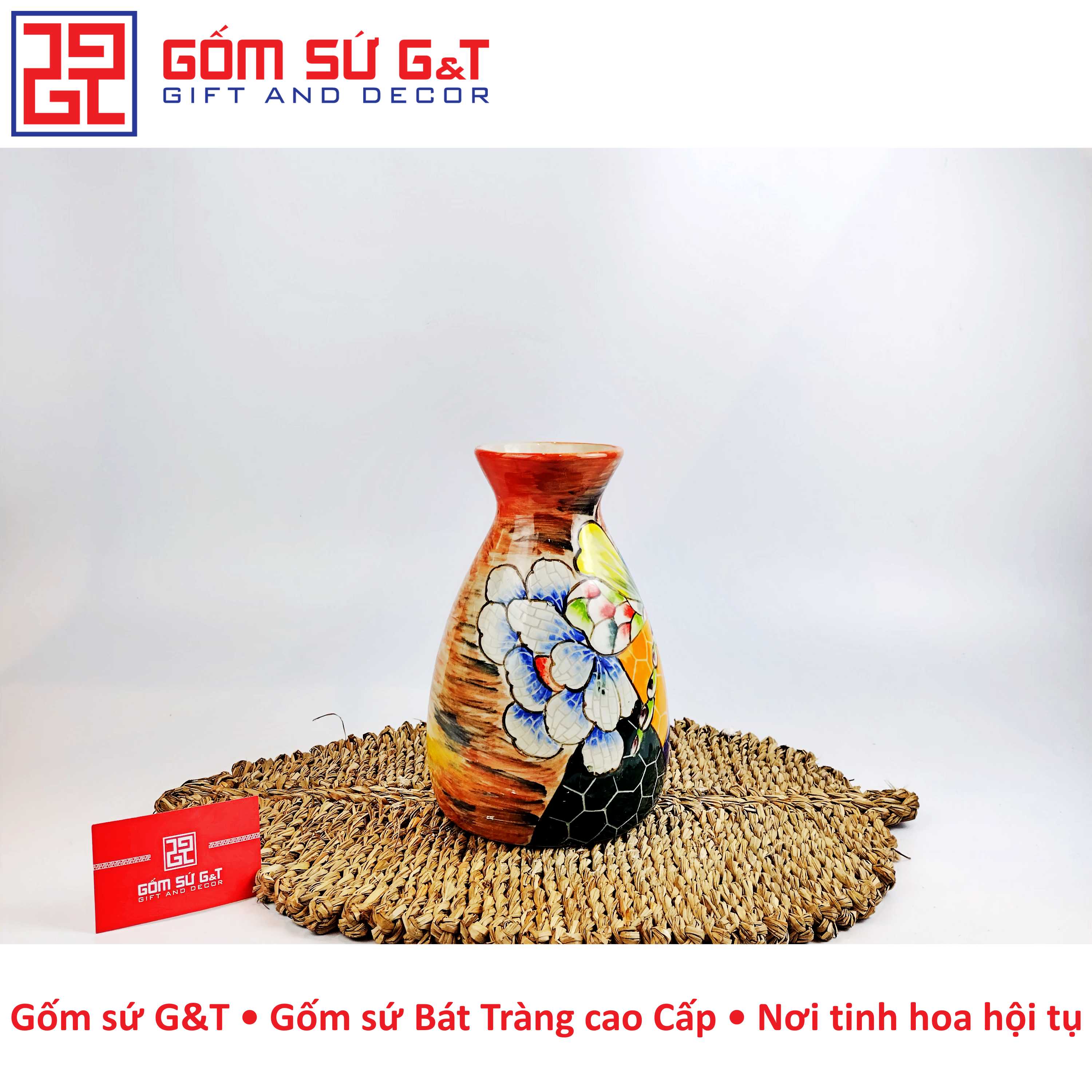 Lọ hoa dáng đầm khắc chuồn Gốm Sứ G&amp;T