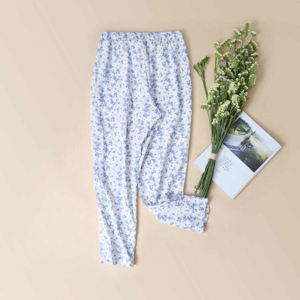 Quần côn dài Linen KACHISA cotton hoa màu xanh