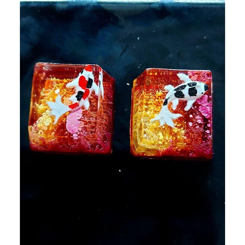 Keycap cá koi tone đỏ vàng trang trí bàn phím cơ gaming