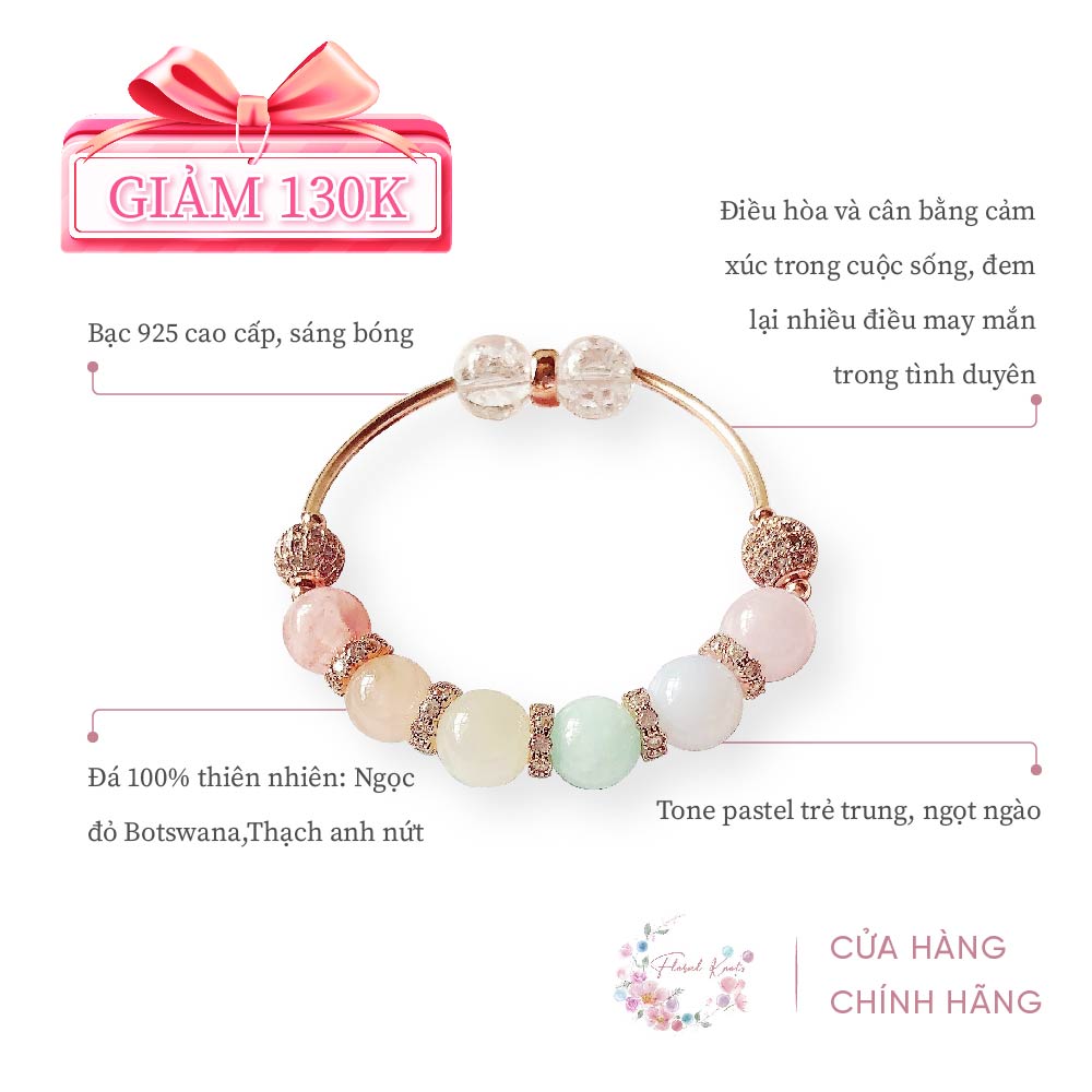 Vòng Đeo Tay Singapore Đá Thạch Anh Cầu Vòng Pastel Floral Knots