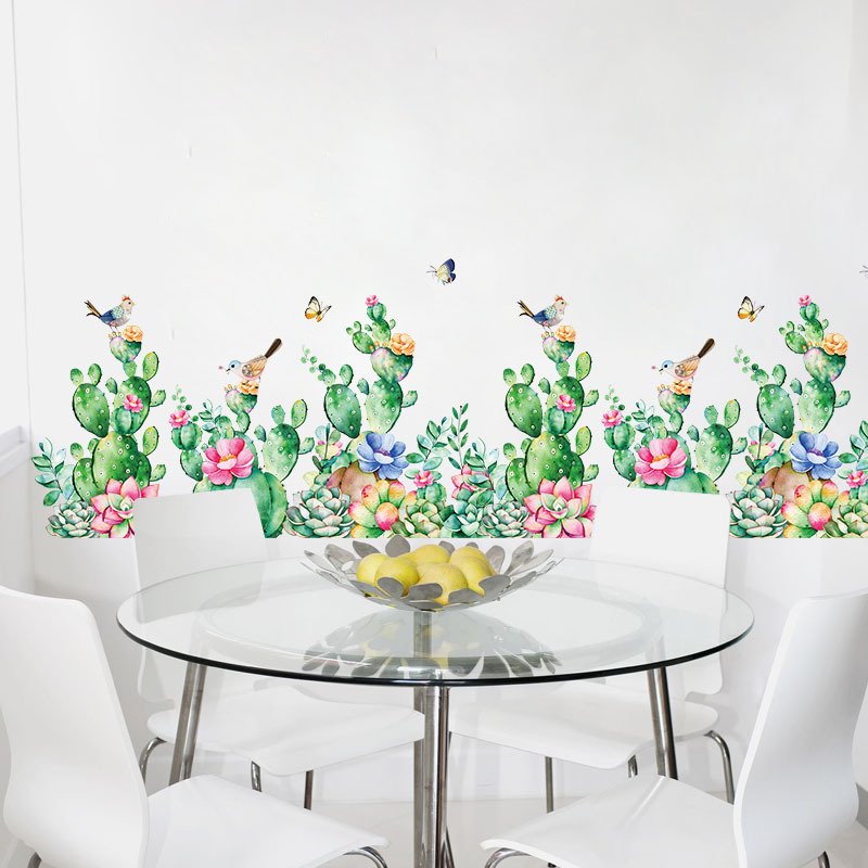 Decal dán tường cây xương rồng bầy chim vui nhộn