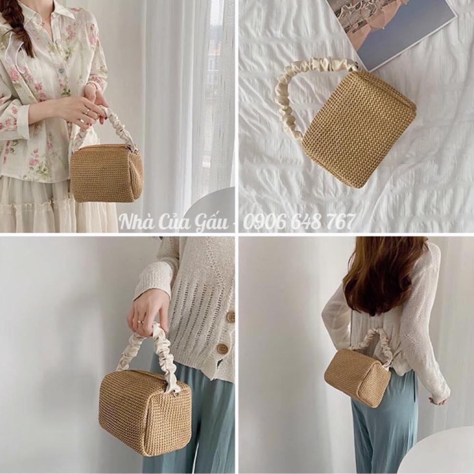Túi xách cầm tay có dây đeo chéo viền nhún xinh lắm luôn nha