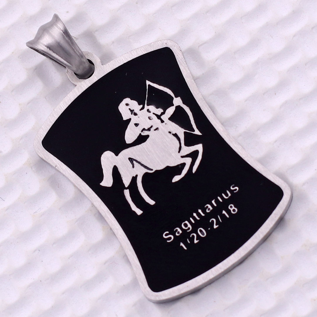 Mặt dây chuyền cung Nhân Mã - Sagittarius inox trắng kèm vòng cổ dây da đen + móc inox trắng, Cung hoàng đạo