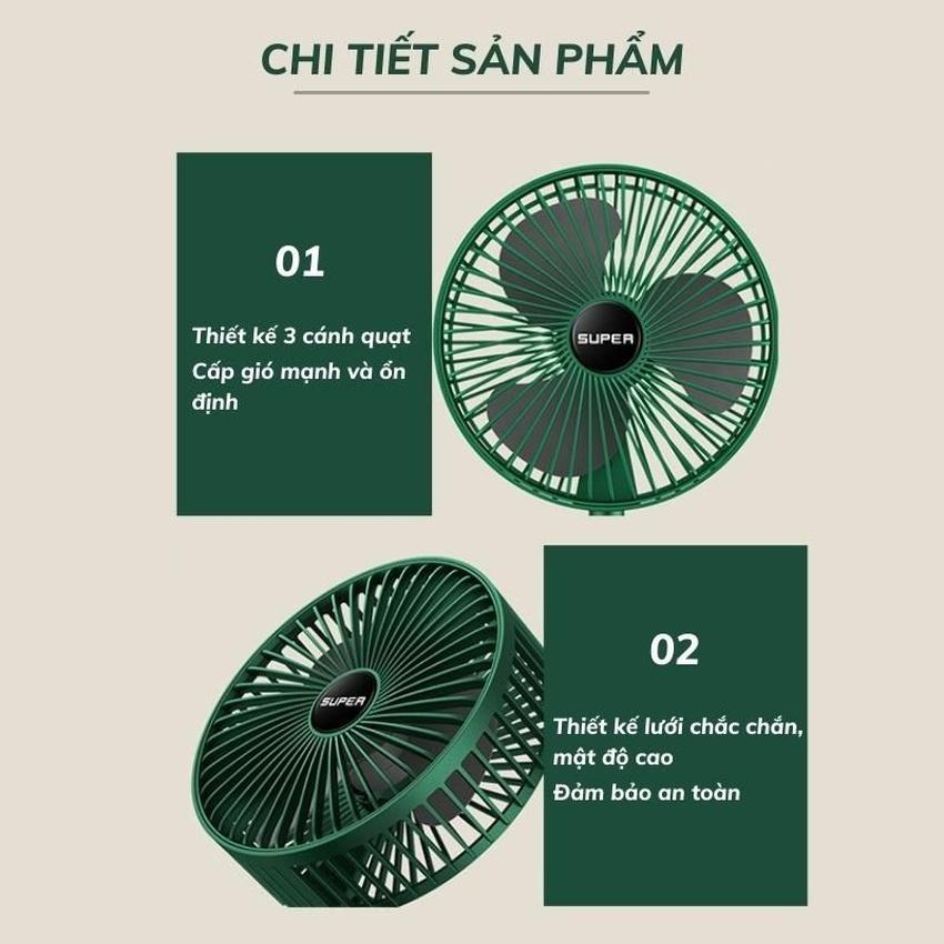 Quạt sạc tích điện mini gấp gọn-Quạt Để Bàn Gấp Gọn FS-21 XANH LÁ