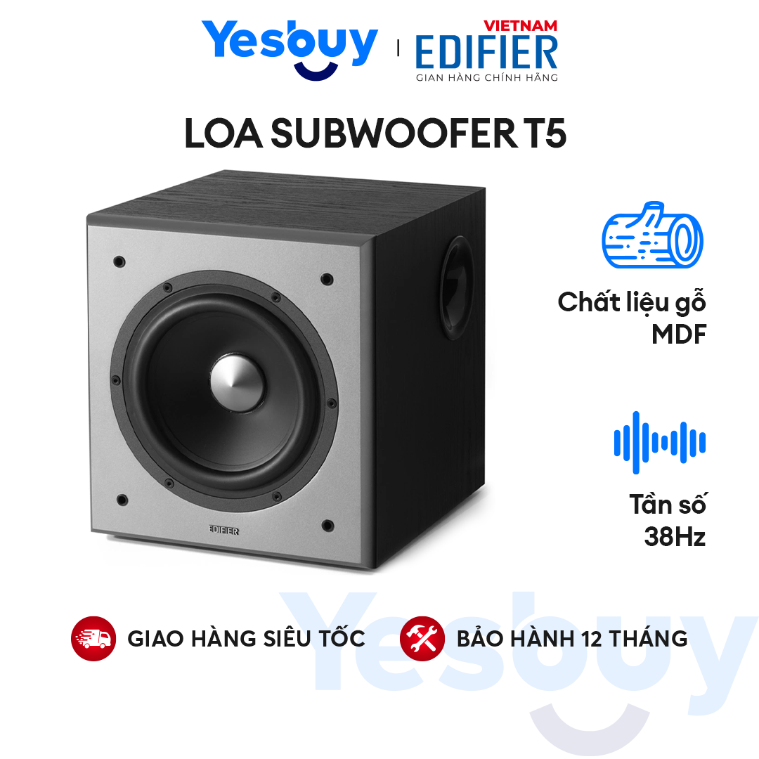 Loa Subwoofer EDIFIER T5 Công suất lớn 70W Âm bass siêu trầm, Vỏ gỗ chống dội âm - Tự động tắt khi không sử dụng - Hàng Chính Hãng - Bảo Hành 12 Tháng