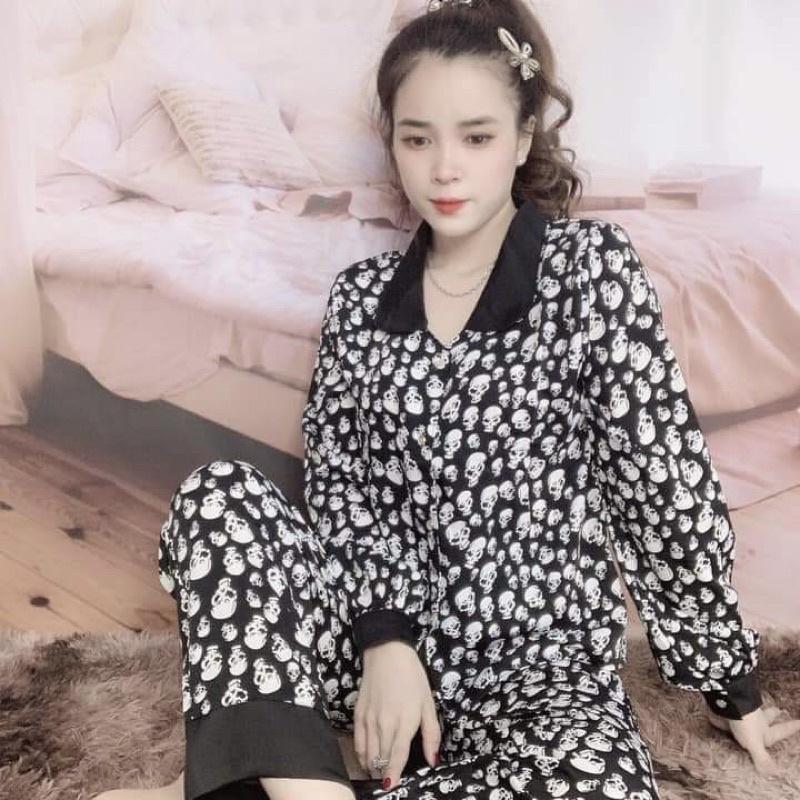 Đồ bộ nữ cổ sen tay dài, đồ bộ mặc nhà chất liệu mango size dưới 62kg