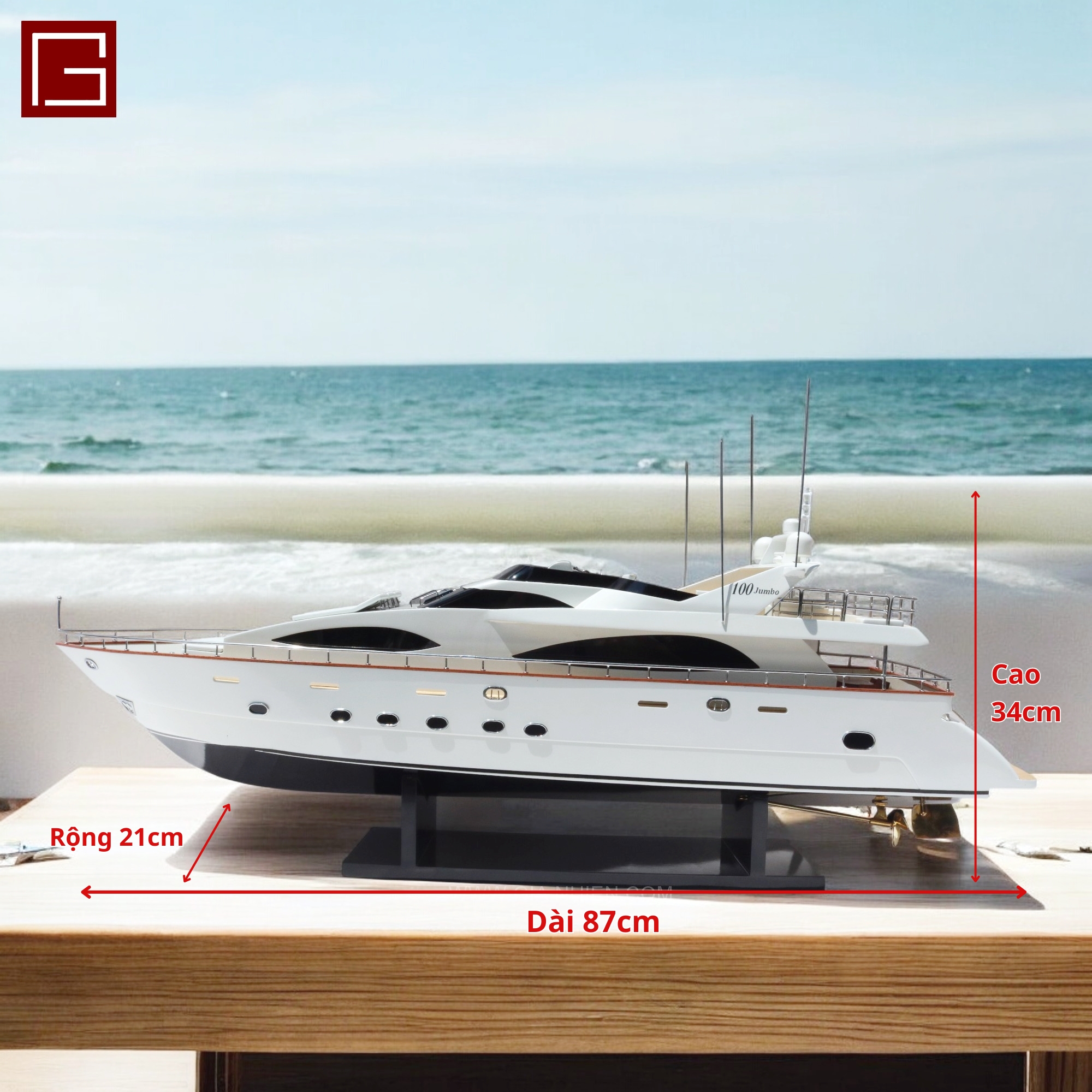 Mô hình thuyền gỗ cao cấp, du thuyền hiện đại AZIMUT JUMBO 100, mô hình du thuyền trang trí thủ công chính hãng
