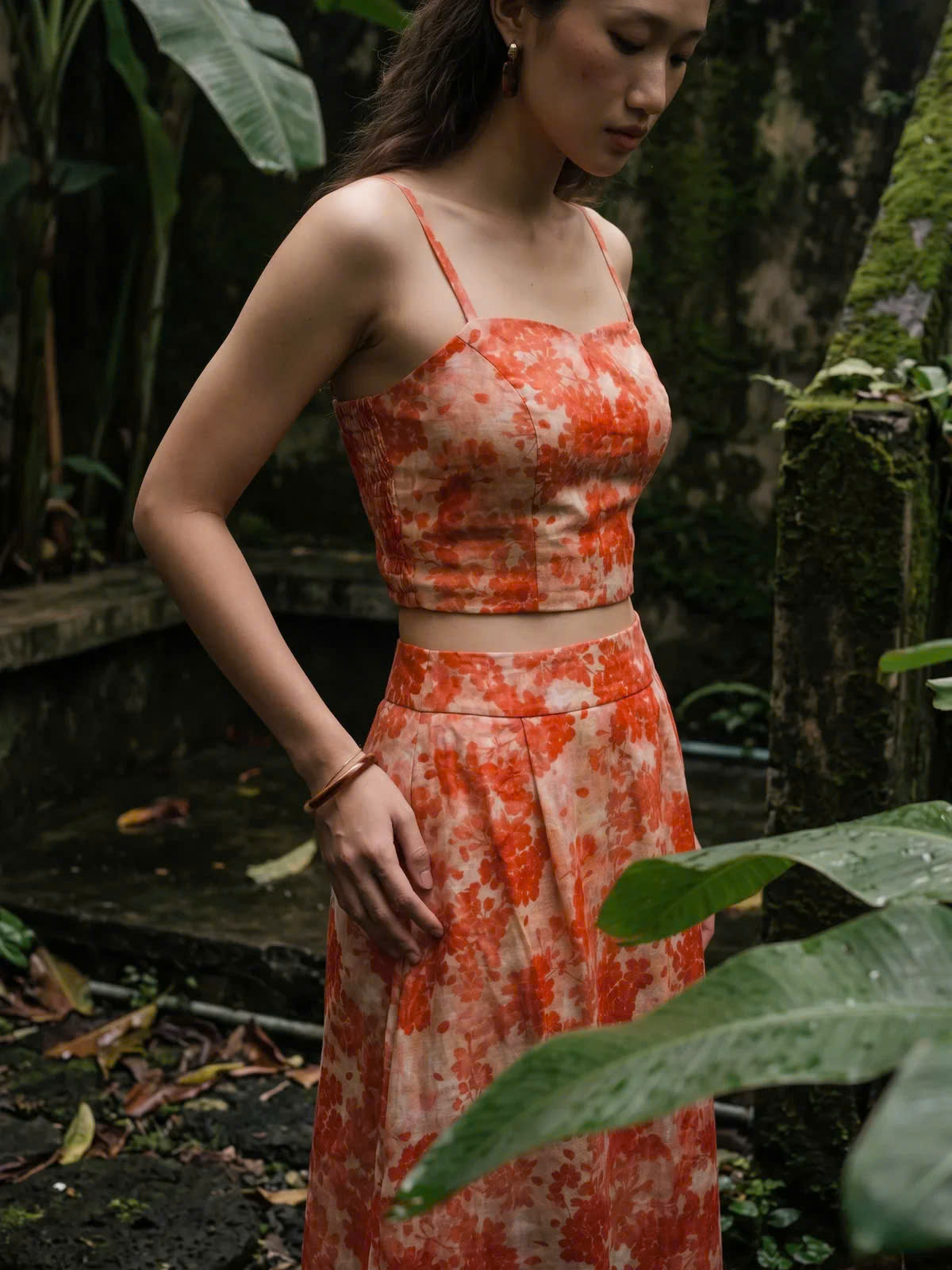 Áo Croptop Hai Dây Hoa Ramie Thanh Minh Top208 Thời trang Hity