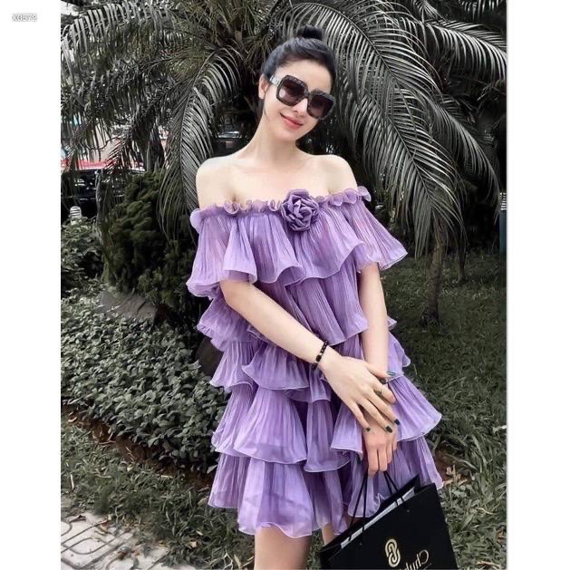 ĐẦM DÂY YẾM TRỄ VAI NGẮN RỘNG SUÔNG TRƠN XẾP LY BÈO TẦNG MÀU PASTEL ĐI BIỂN DỰ TIỆC DẠO PHỐ