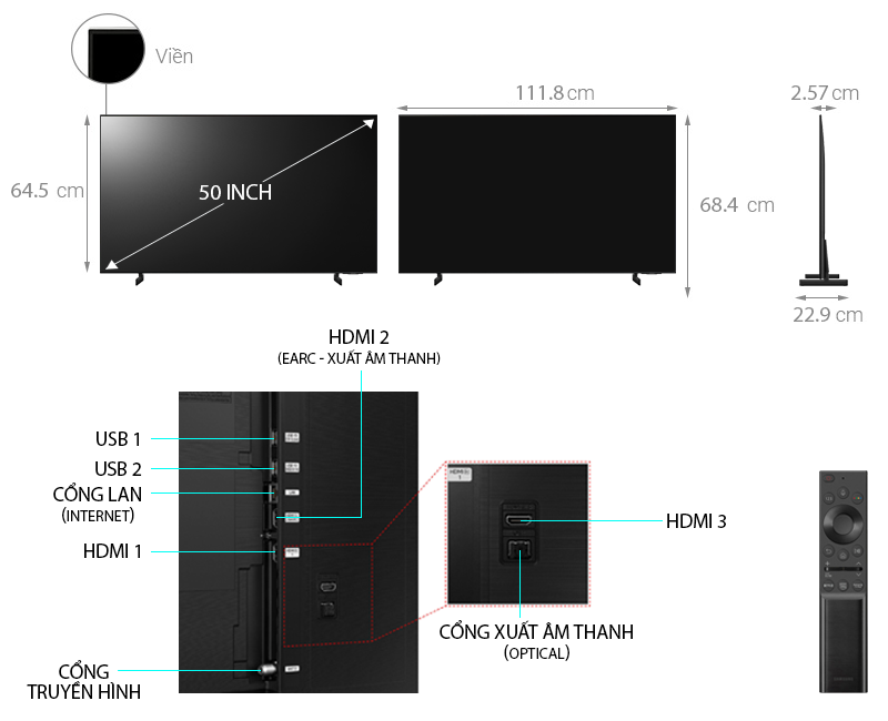 SMART TIVI SAMSUNG 4K 50 INCH 50AU8000 CRYSTAL UHD hàng chính hãng