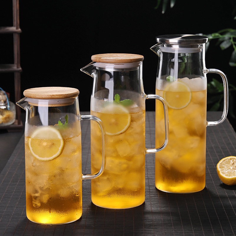 Bình Trà Thủy Tinh Nắp Gỗ Mặt INOX Thể Tích 1500ml