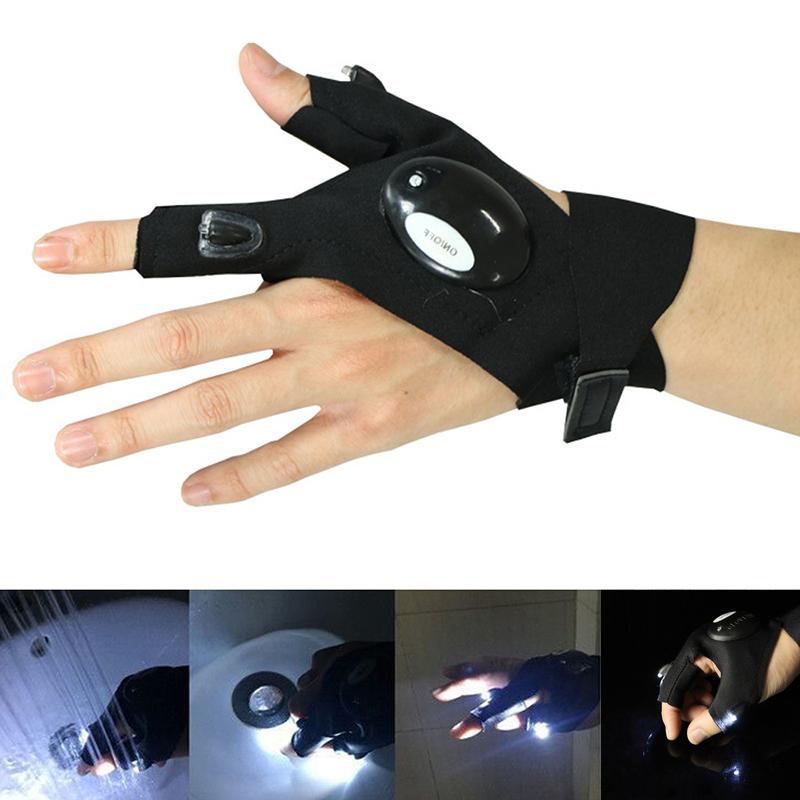 1 cặp câu cá ngoài trời dây đeo Magic Găng tay không có ngón tay Night Light Waterproof Fishing Fishing Găng tay với đèn pin LED Công cụ cứu hộ