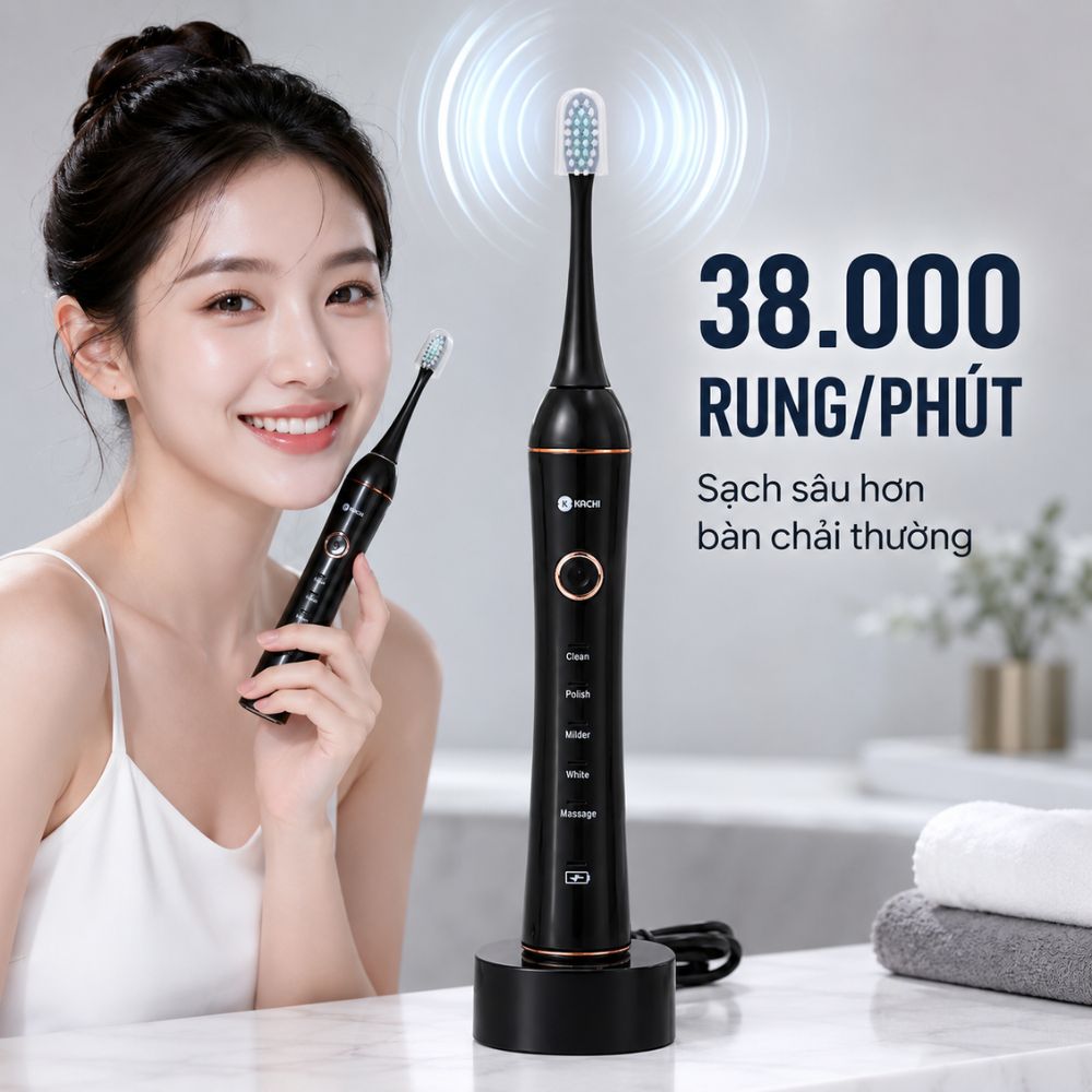 COMBO chăm sóc răng miệng toàn diện Kachi bàn chải điện làm sạch bề mặt răng + tăm nước làm sạch kẽ răng - hàng chính hãng