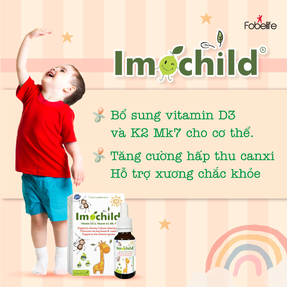 Siro Bổ Sung Vitamin D3K2 Giúp Bé Xương Chắc Khỏe Phát Triển Chiều Cao Imochild D3K2 - Lọ 20ml