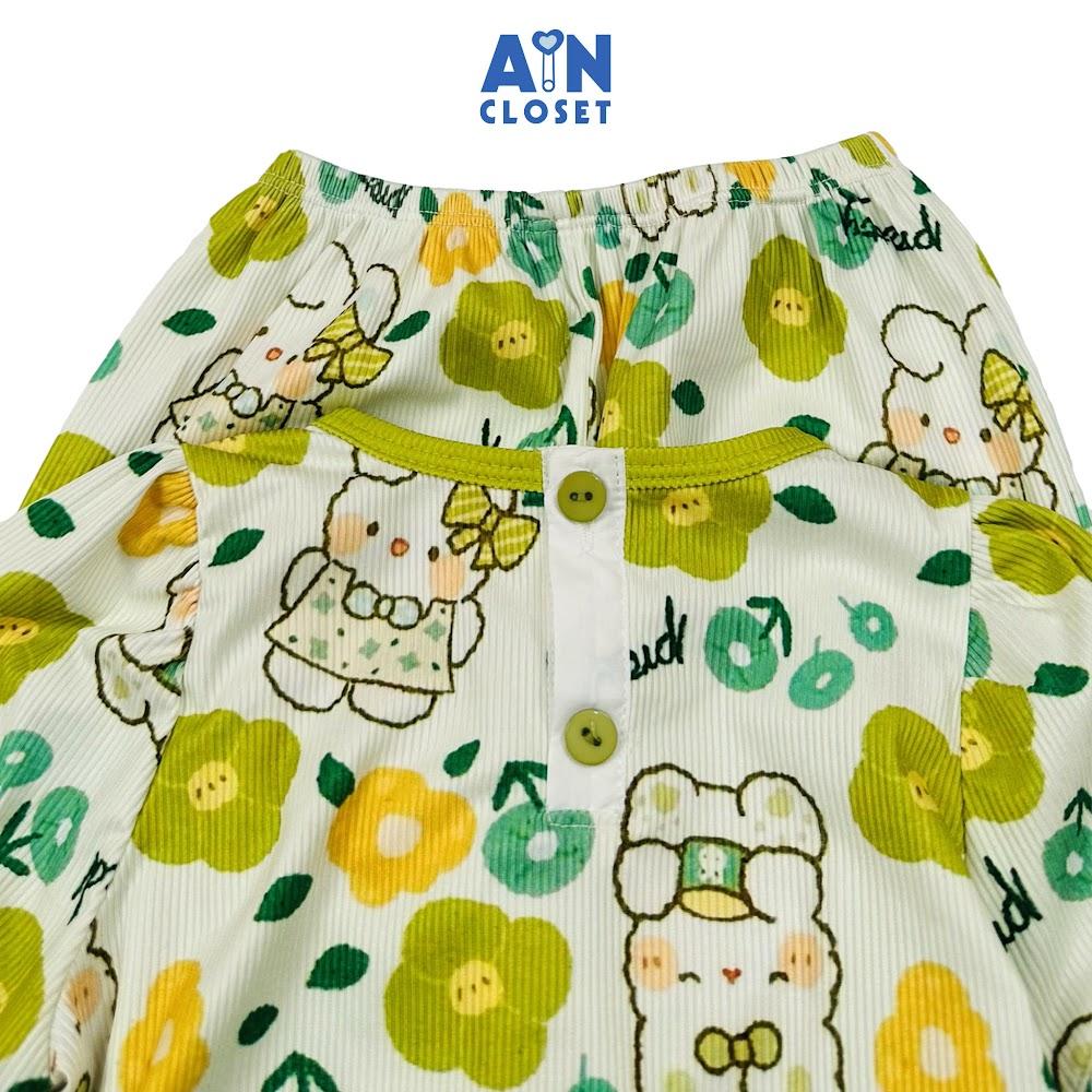 Bộ quần áo Dài bé gái họa tiết Thỏ Hoa Xanh Thun cotton - AICDBGAW0TVM - AIN Closet