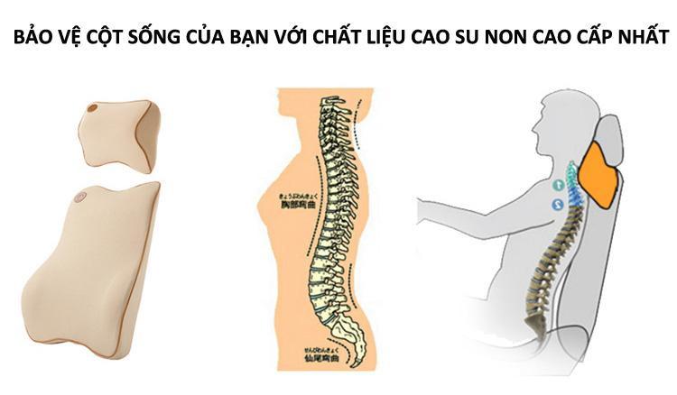 Bộ gối tựa đầu và tựa lưng xe hơi, xe ô tô V2 chất liệu cao su non cao cấp màu be