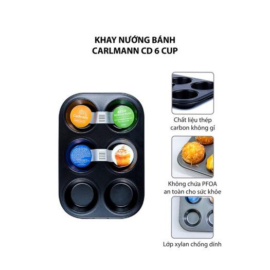 Khay Nướng Bánh thép không gỉ tráng chống dính hiệu Carlmann CD 6cup - CM008242