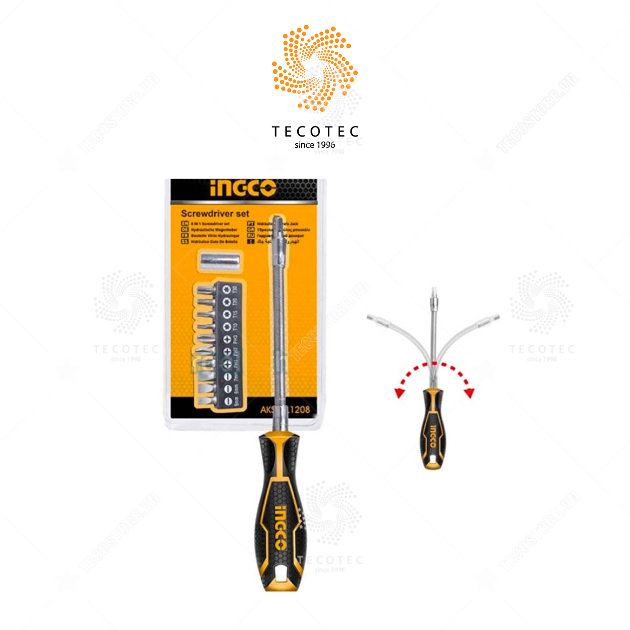 Bộ 12 tua vít thay đổi trục linh hoạt INGCO AKSDFL1208