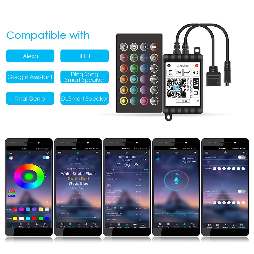 Dải đèn led thông minh RGB 16,4ft thay đổi màu 5050 điểu khiển bằng app và nút bấm