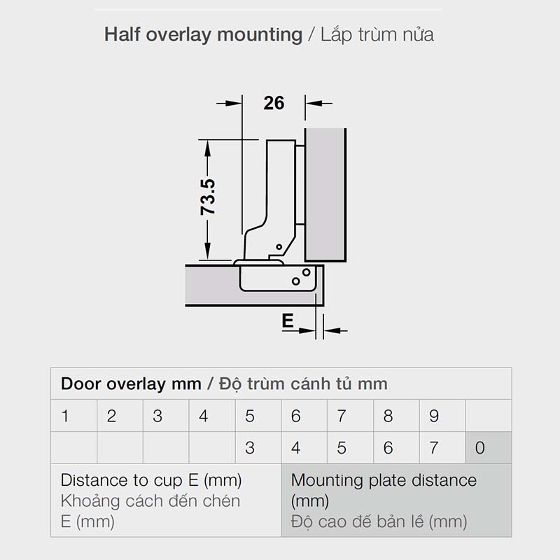 Bản Lề METALLA 110 Độ DIY Hafele - Bản Lề Cong Vừa - Hàng Chính Hãng