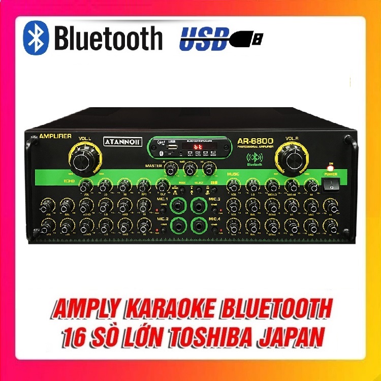 Ampli Bluetooth Karaoke ATANNOII AR-6800 - Amply 16 sò công suất lớn - Hai quạt gió - Hàng chính hãng