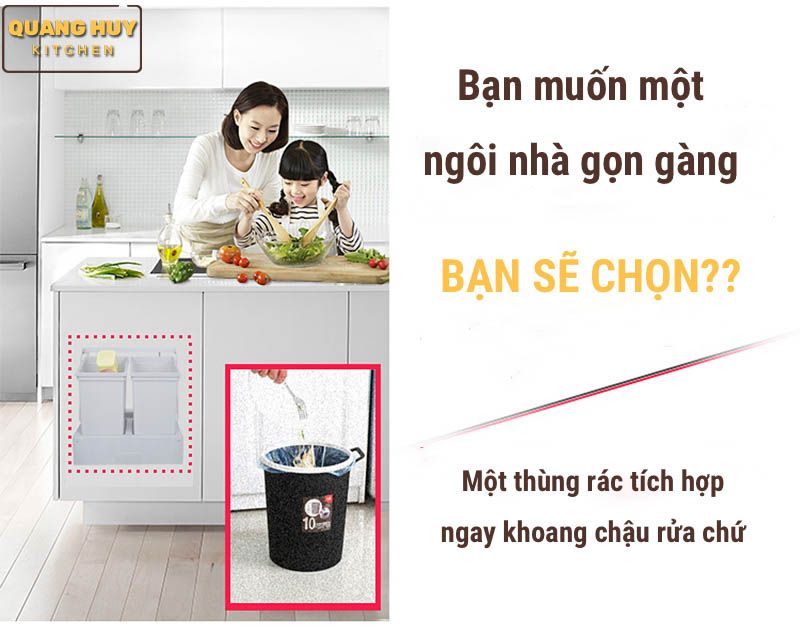 Thùng rác âm tủ bếp nhấn mở tự động cam kết chính hãng Grob