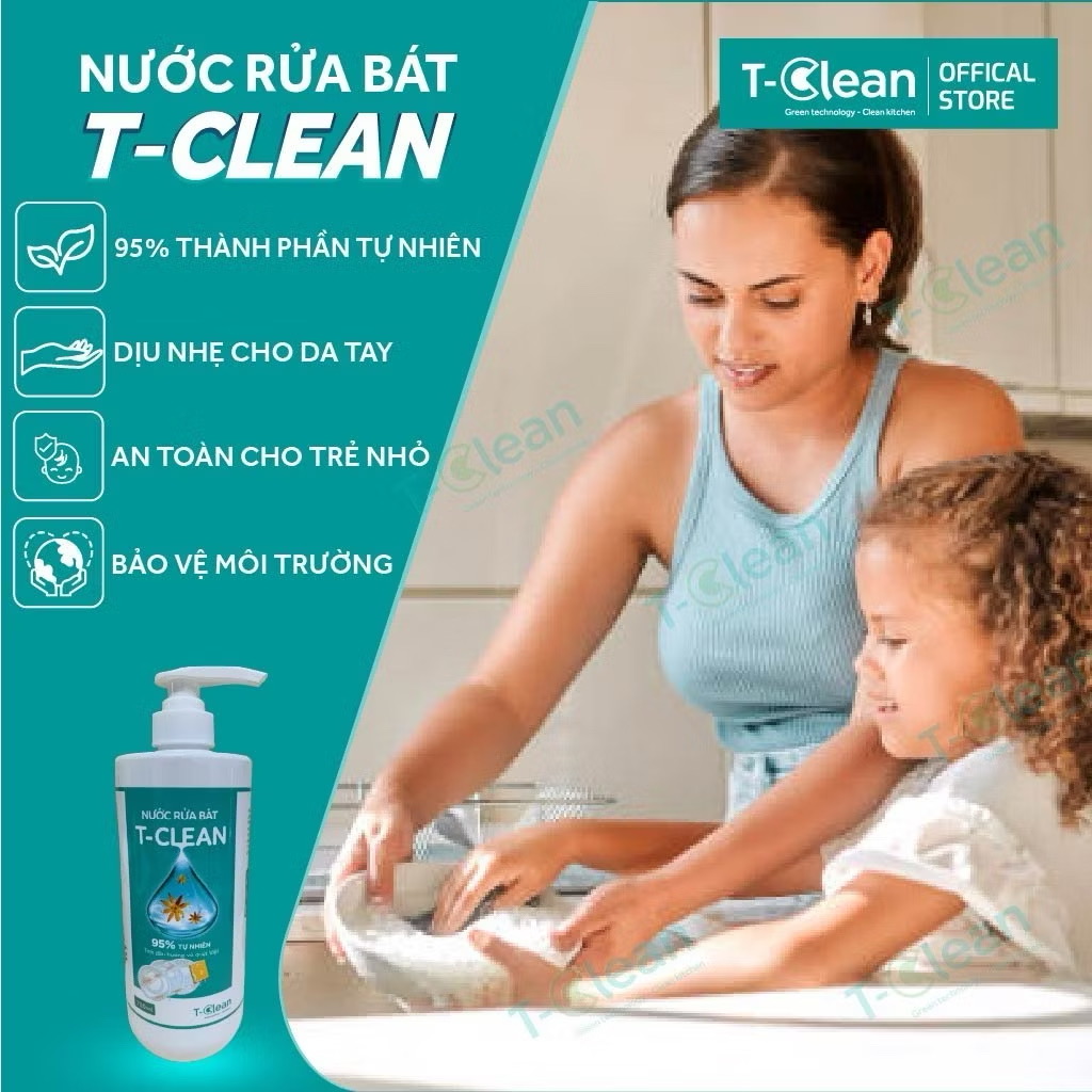 Nước Rửa Chén T-Clean 500ml Siêu Sạch - Tp Thiên Nhiên - Không Làm Hại Da Tay - An Toàn Trẻ Nhỏ
