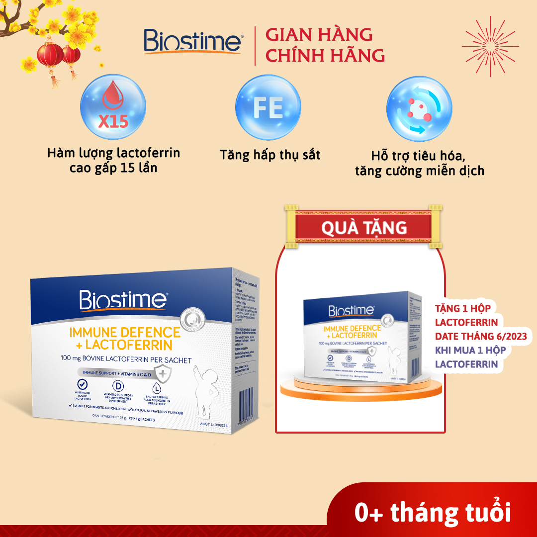 Tinh chất bổ sung Biostime Immune Defense Lactoferrin tăng cường đề kháng hộp 28 gói 1g