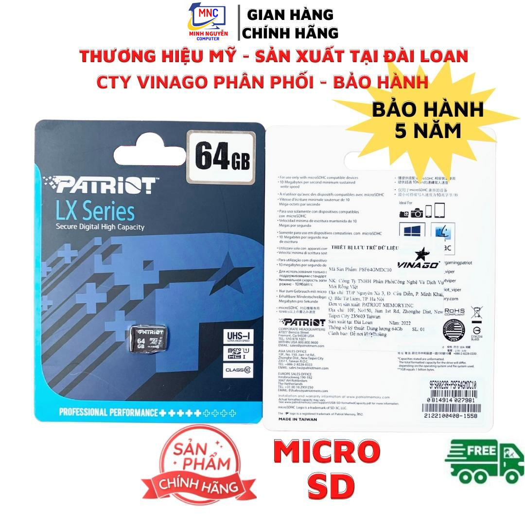 Thẻ Nhớ PATRIOT 32GB, 64GB, 128GB Micro SD - Hàng Chính Hãng