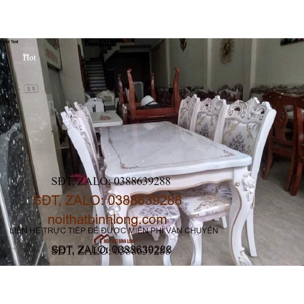 Bộ bàn ghế ăn tân cổ điển nhập khẩu 6 ghế vs bàn đá