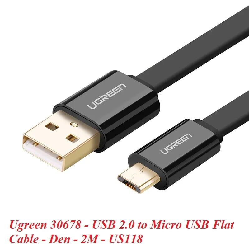 Ugreen UG30678US118TK 2M màu Đen Cáp sạc truyền dữ liệu USB 2.0 sang MICRO USB dáng dẹt - HÀNG CHÍNH HÃNG