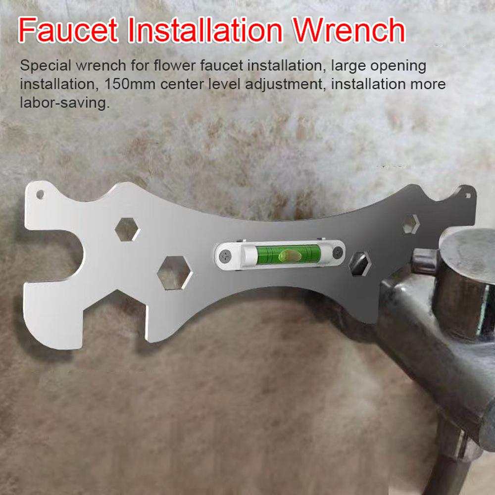 Multifunction Stainless Steel Plumbing Wrench Tool Bathroom Water Pipes Shower Faucet Drain Hose Installation and Removal Wrench with Level Bubble