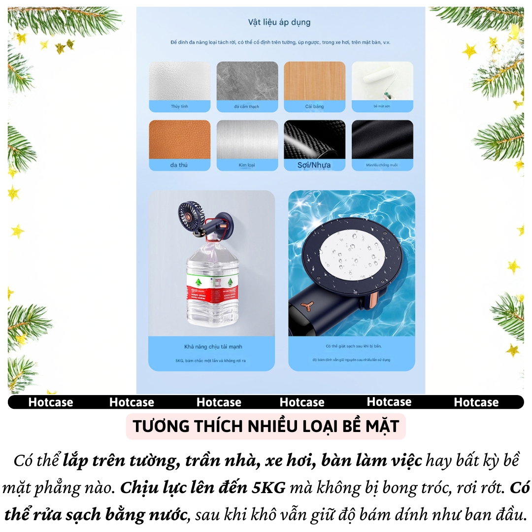 Quạt Cầm Tay, để bàn, gắn tường Turbo công suất cao hiệu HOTCASE Swivel Pin 4000mAh,Đèn Led hiển thị, 05 Cấp Độ Gió, Gió Mạnh, Êm, Pin Khủng, Siêu Nhỏ Gọn, tích điện sạc, mini cầm tay - Hàng nhập khẩu