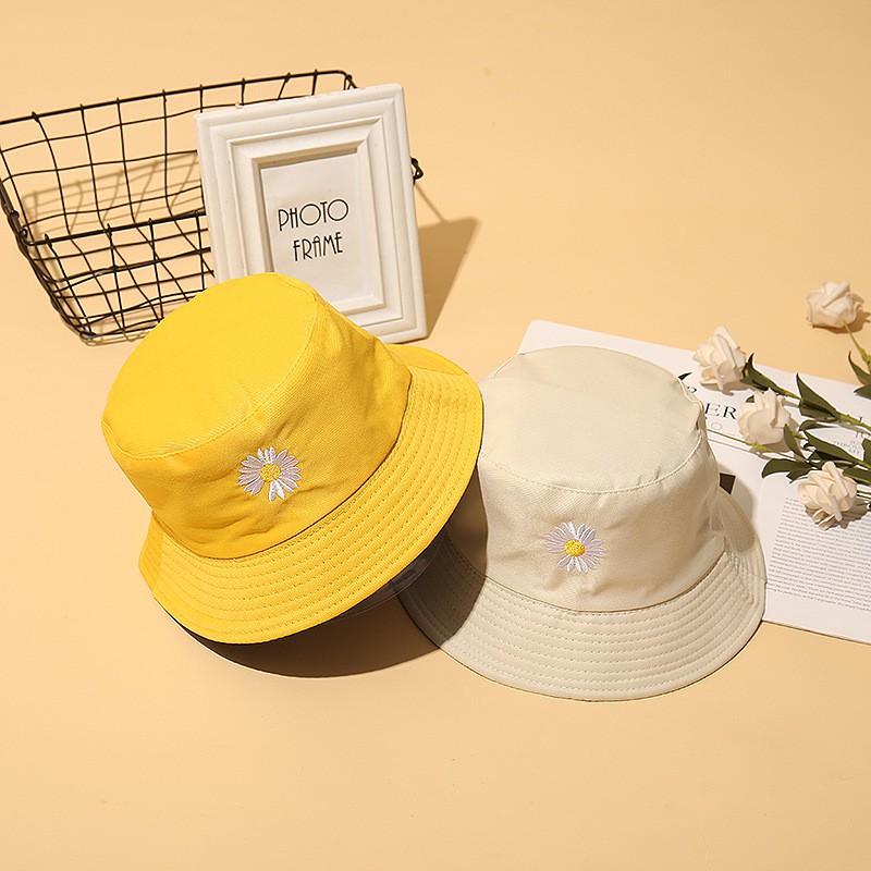 Mũ Bucket nữ Mũ vành tròn thêu 2 mặt phong cách Ulzang Unisex