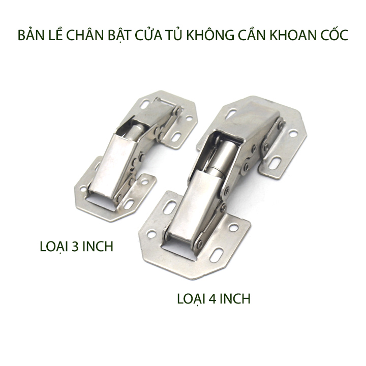 Bộ 02 Bản lề chân bật cửa tủ loại không cần khoan cốc, bằng thép mạ chống gỉ