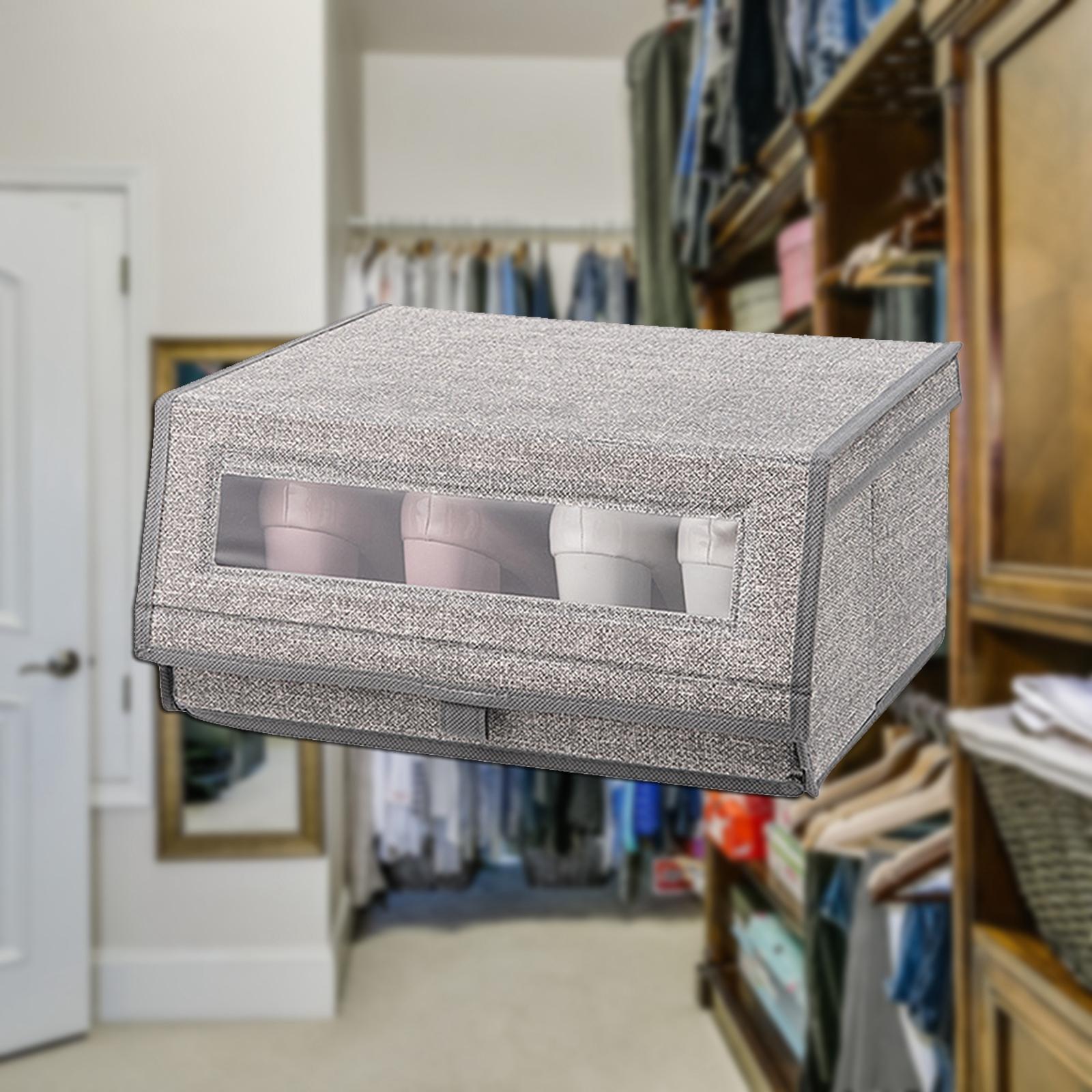 2x Shoe Storage Box Bins Closet Sundries Organizer with Window
