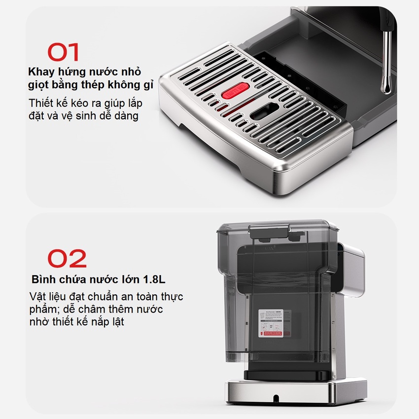 Máy pha cà phê chuyên nghiệp Espresso, Cappuccino, Latte thương hiệu Mỹ cao cấp HiBREW H10 - Công suất 1350W - Hàng chính hãng