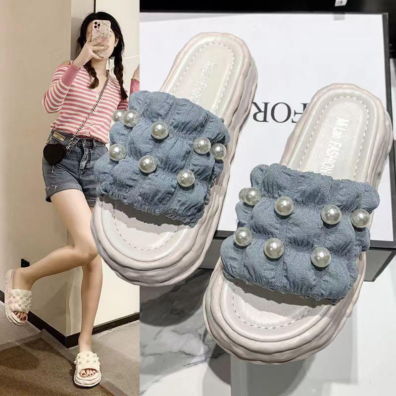 Dép Quai Ngang Bèo Nhún Đính Hạt Xinh Xắn Đế Mềm Dành Cho Nữ Chất Liệu Dép Nữ Cao Su Non Cao Cấp, Đế Chắc Chắn